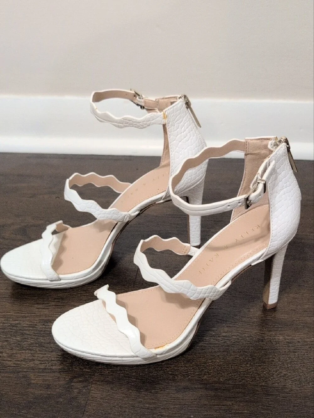 Kelly & Katie White Wavy Strap High Heels